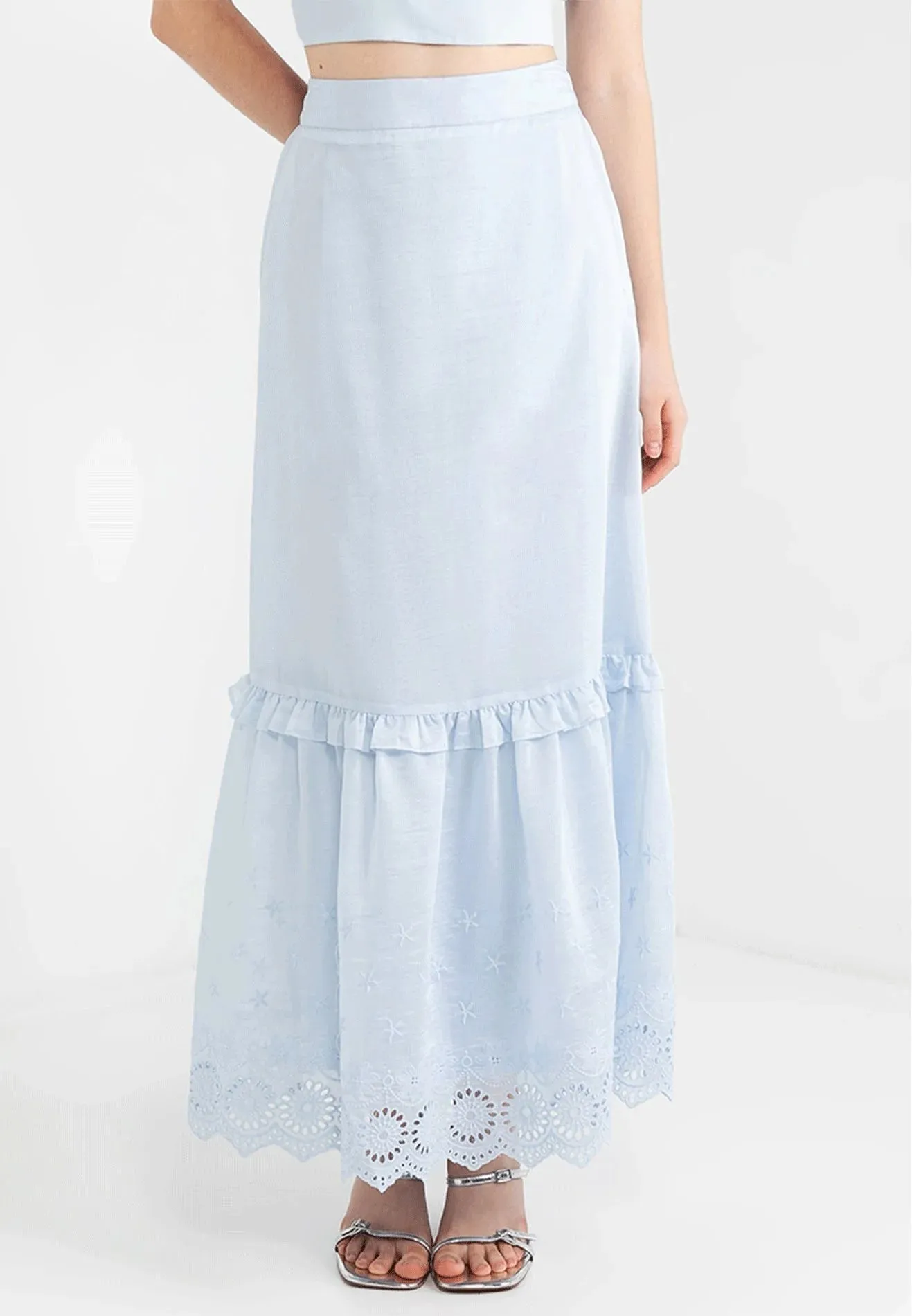 ELLE Apparel Floral Lace Hemline Maxi Skirt