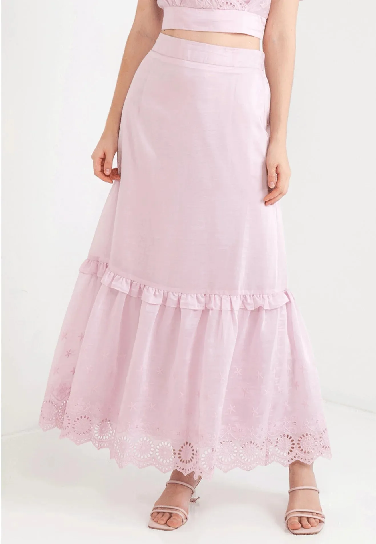 ELLE Apparel Floral Lace Hemline Maxi Skirt