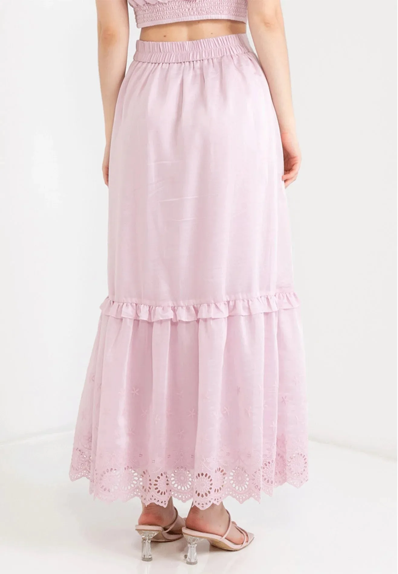 ELLE Apparel Floral Lace Hemline Maxi Skirt