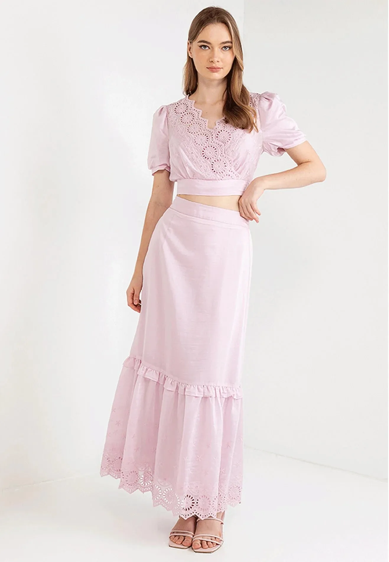 ELLE Apparel Floral Lace Hemline Maxi Skirt