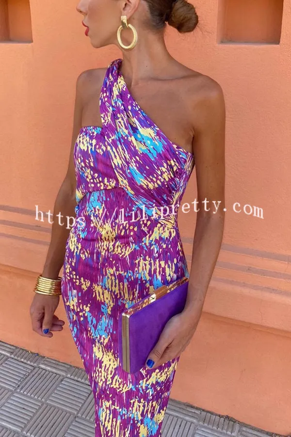 Fashion Printed Sexy One Shoulder Slim High Waist Maxi Dress