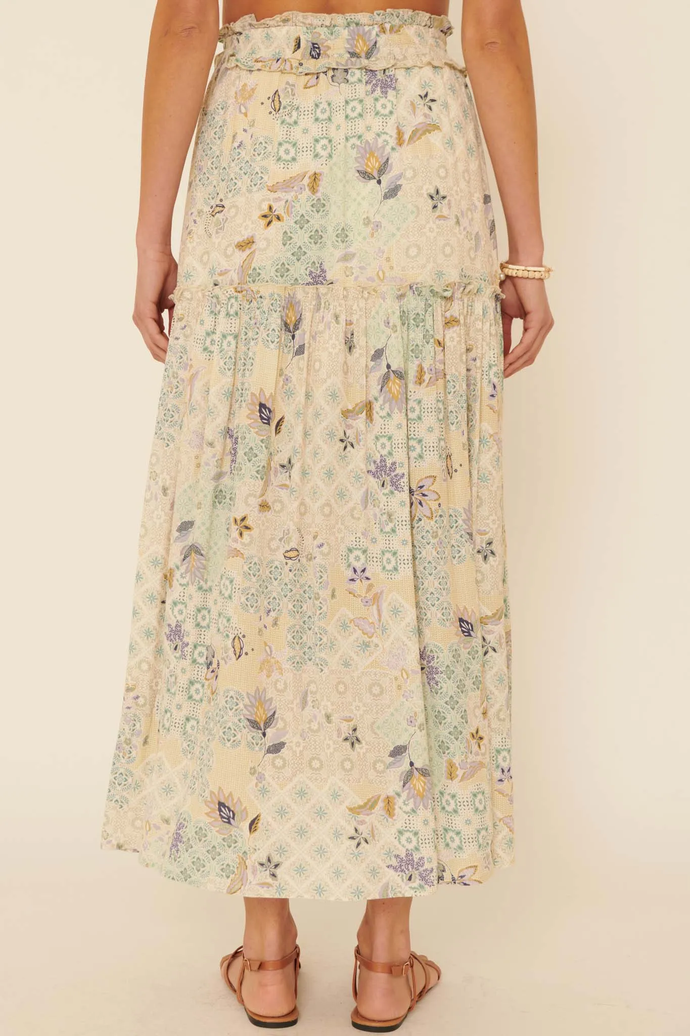 Floral Fantasy Multi-Print Ruffled Maxi Skirt