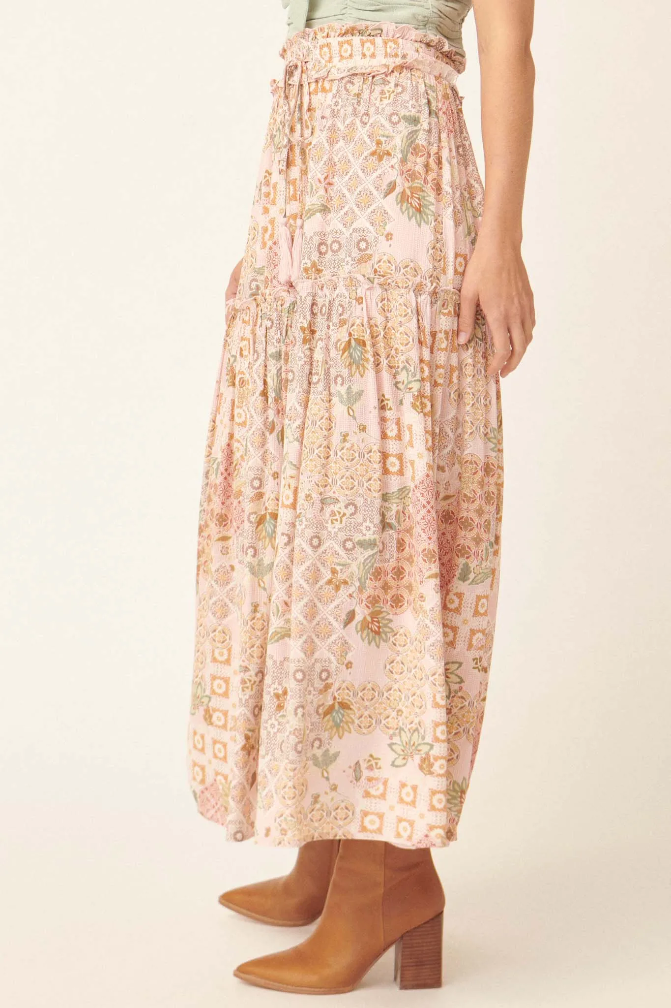 Floral Fantasy Multi-Print Ruffled Maxi Skirt