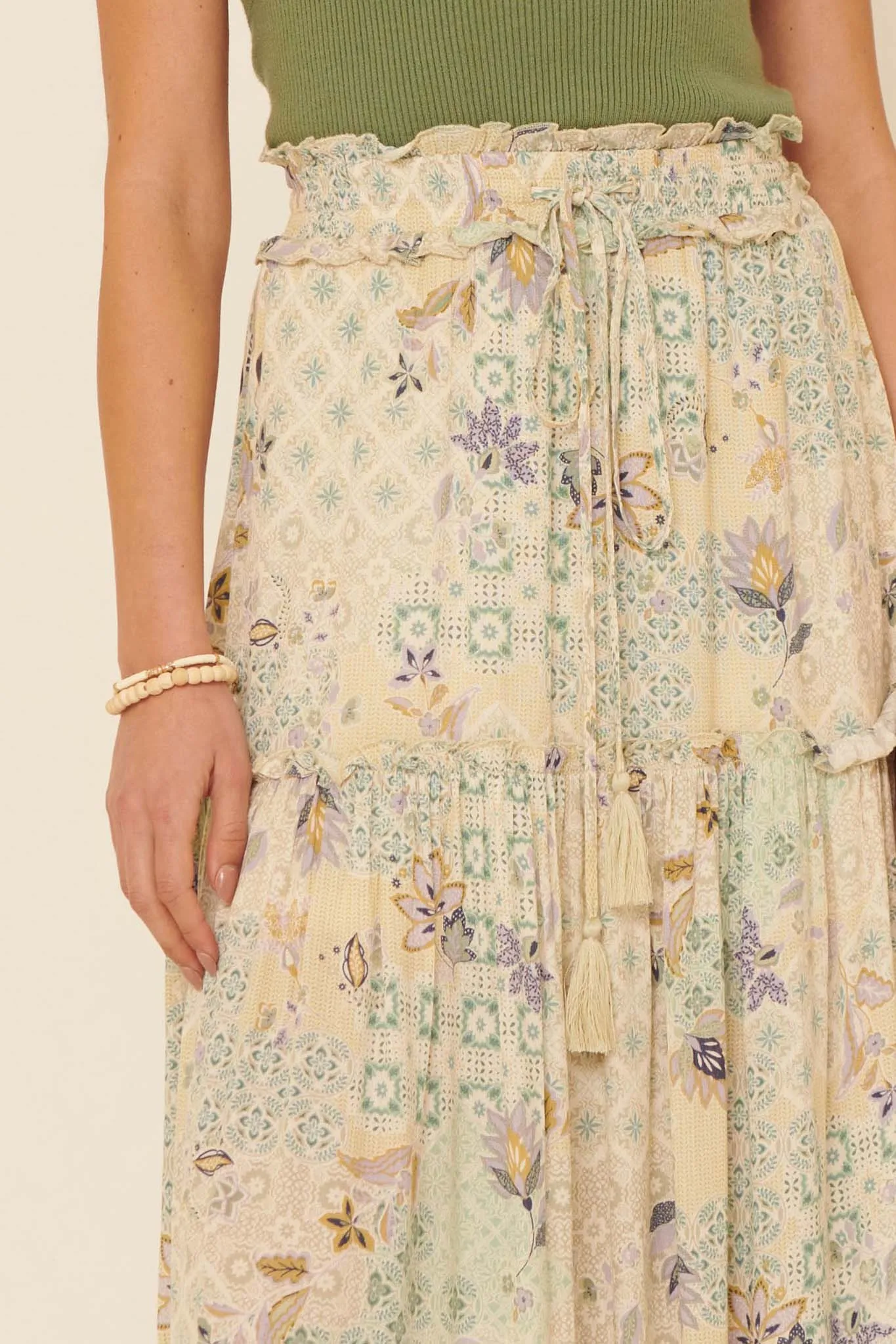 Floral Fantasy Multi-Print Ruffled Maxi Skirt