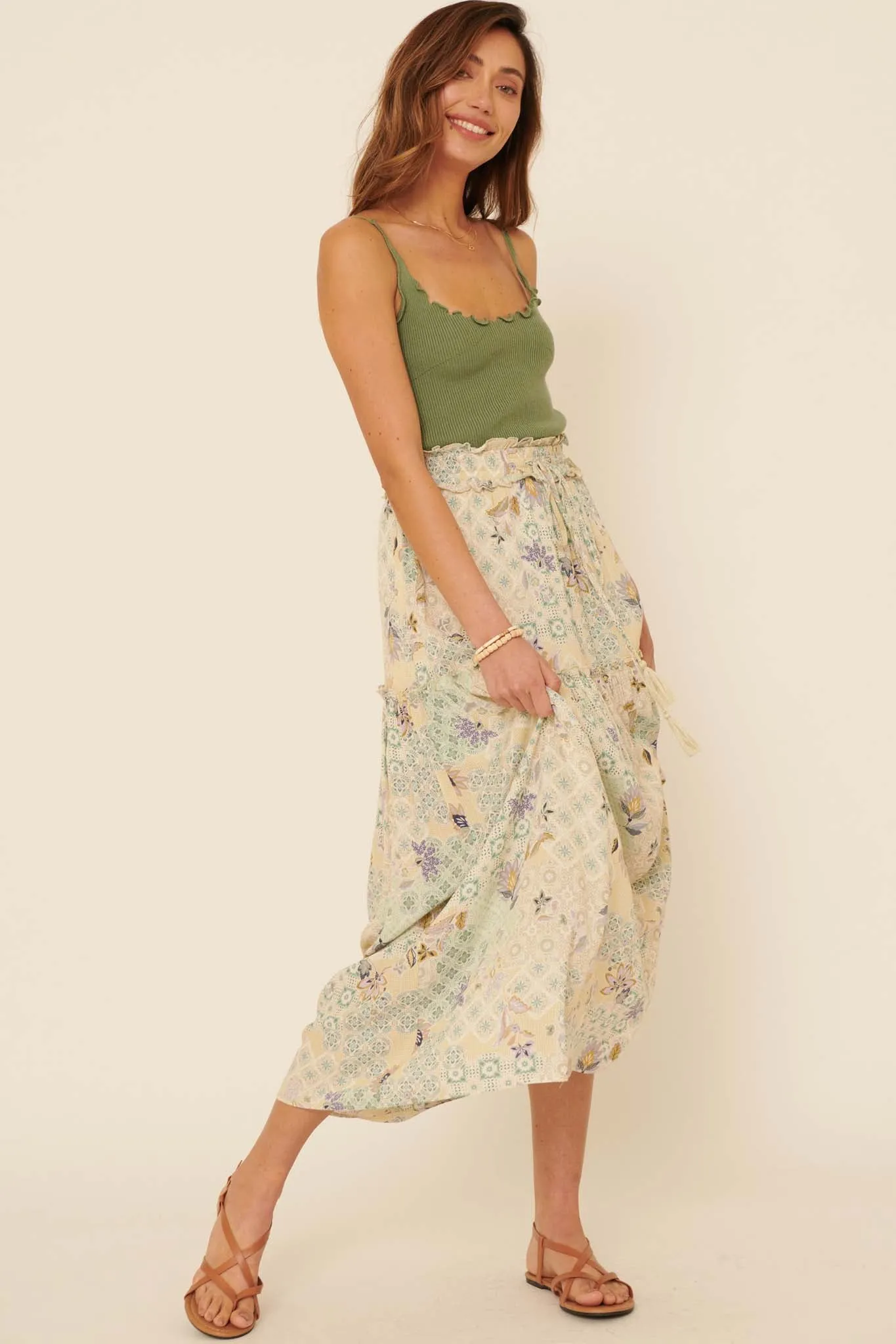 Floral Fantasy Multi-Print Ruffled Maxi Skirt