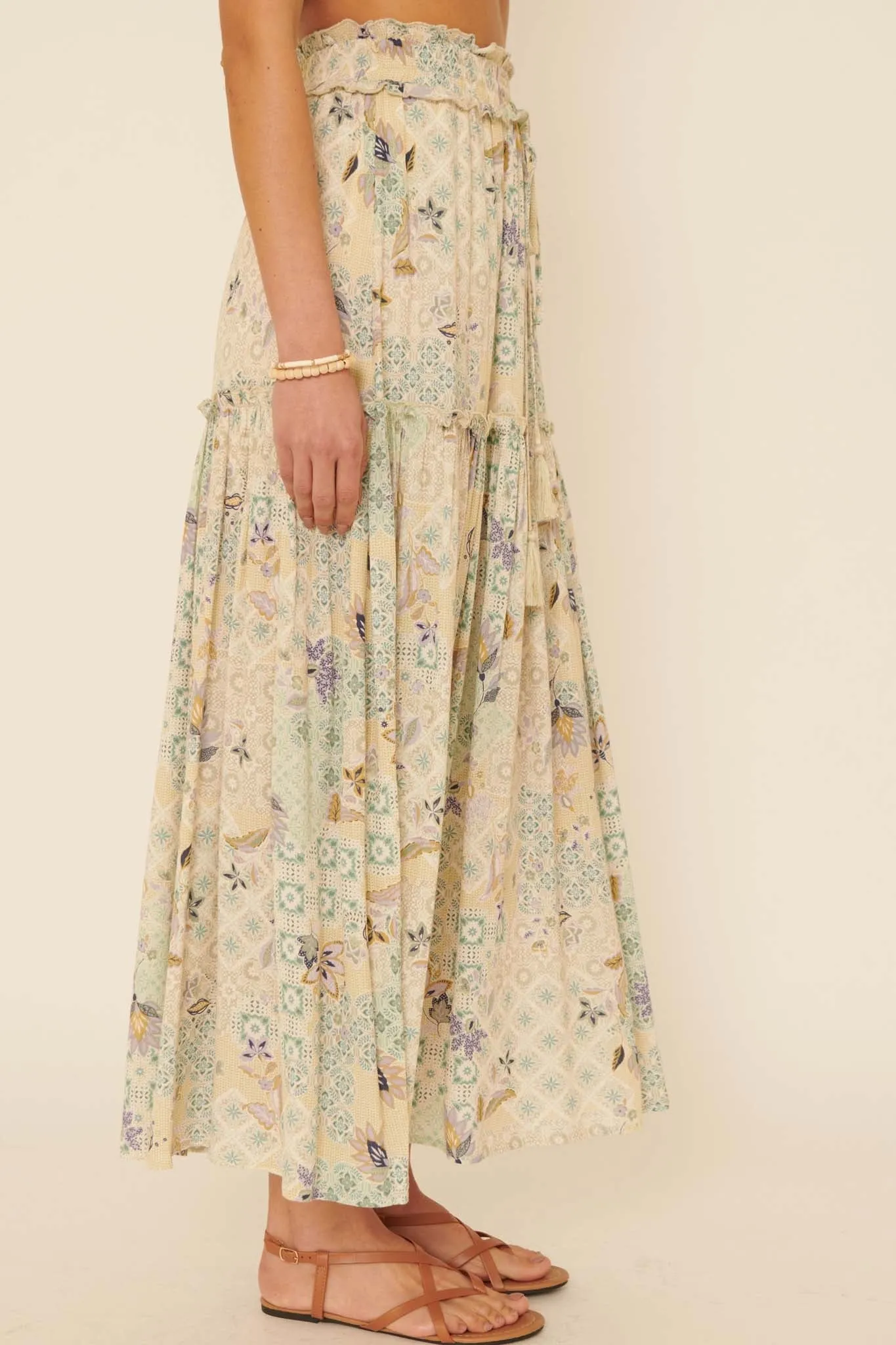 Floral Fantasy Multi-Print Ruffled Maxi Skirt