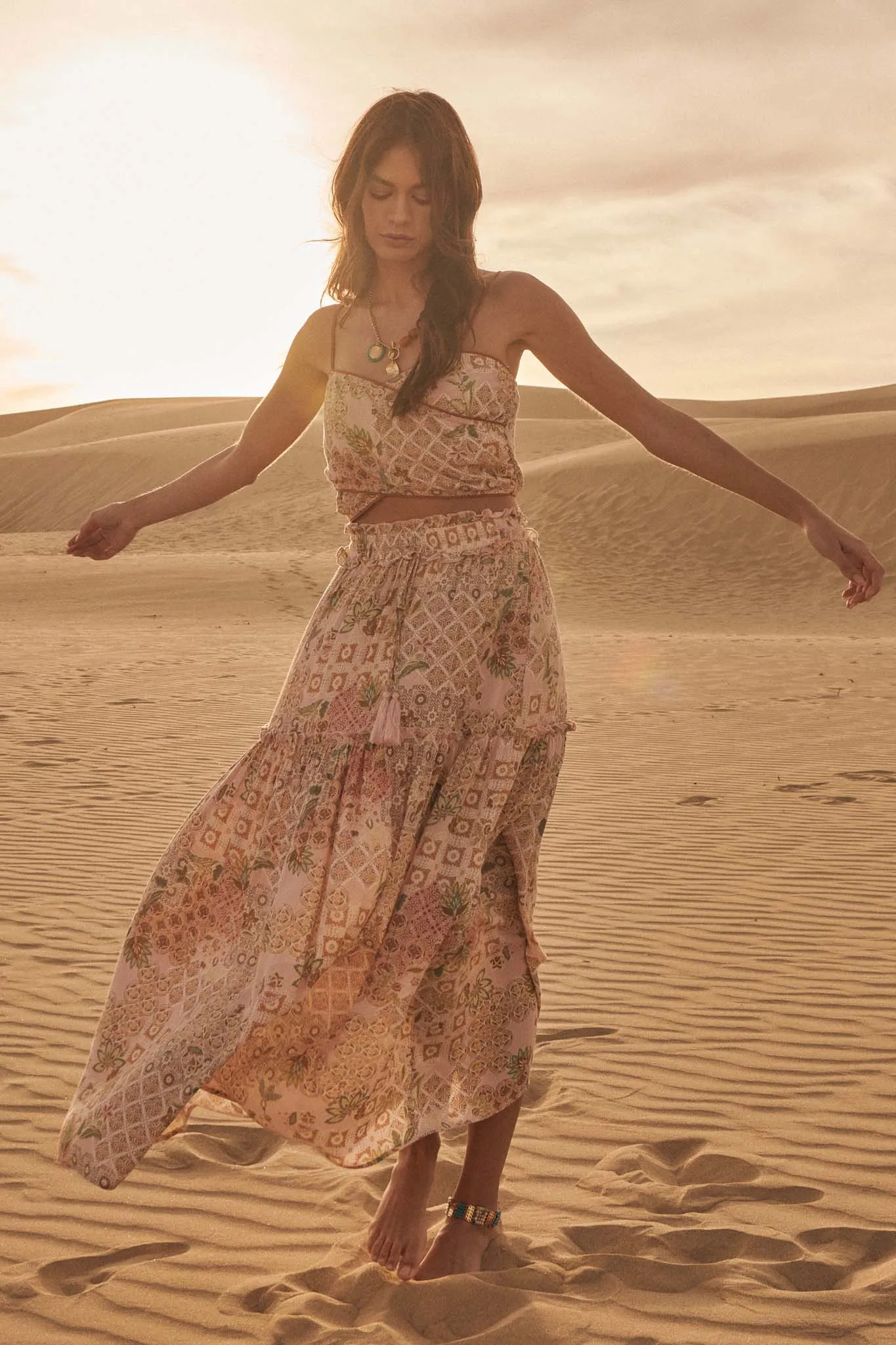 Floral Fantasy Multi-Print Ruffled Maxi Skirt