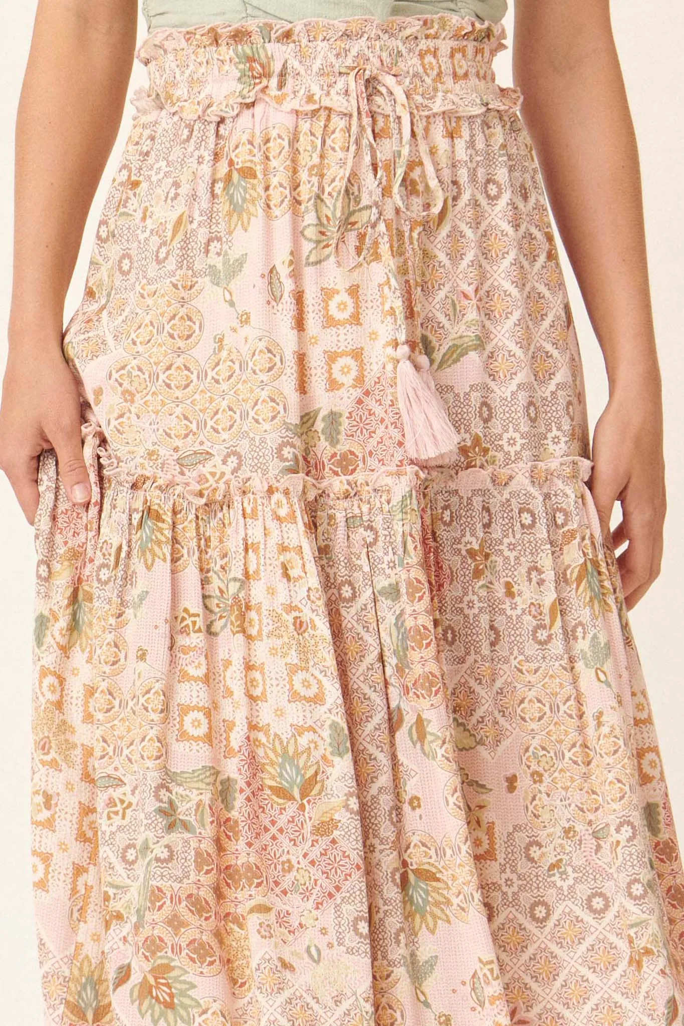 Floral Fantasy Multi-Print Ruffled Maxi Skirt