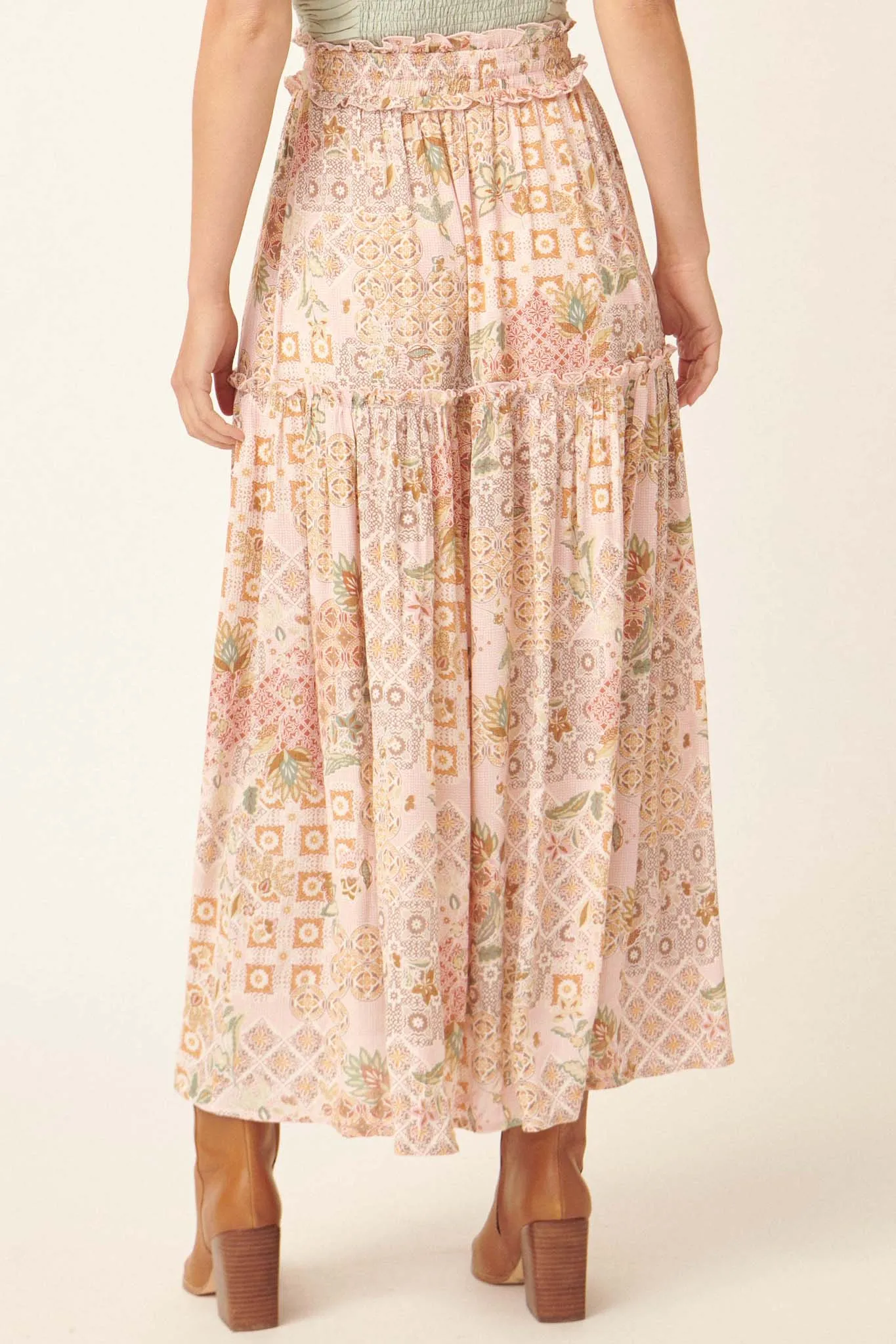 Floral Fantasy Multi-Print Ruffled Maxi Skirt