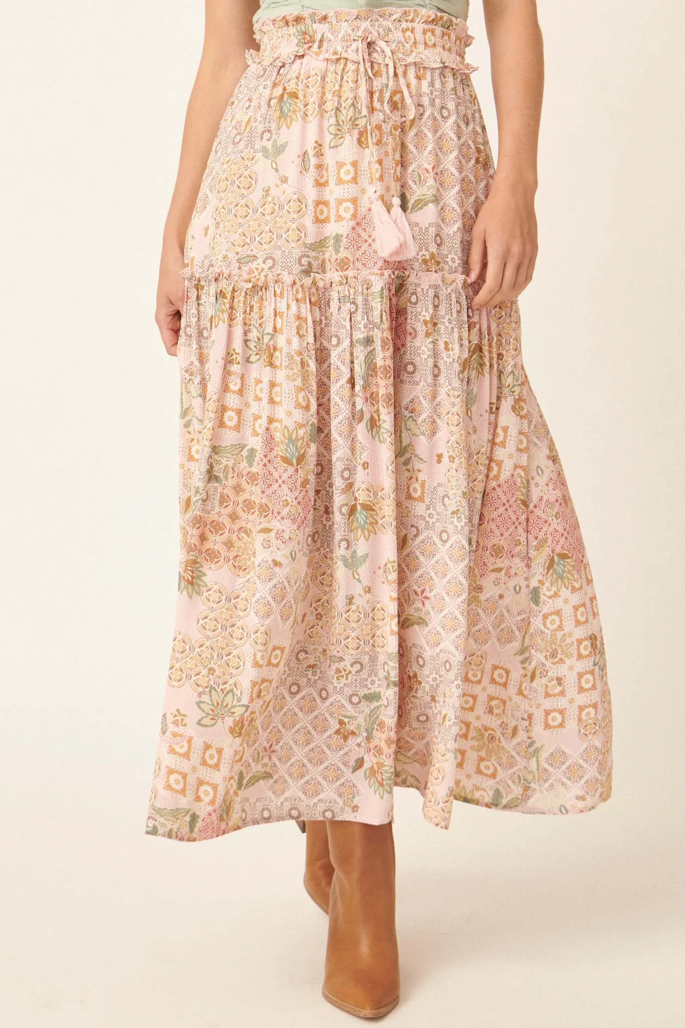 Floral Fantasy Multi-Print Ruffled Maxi Skirt
