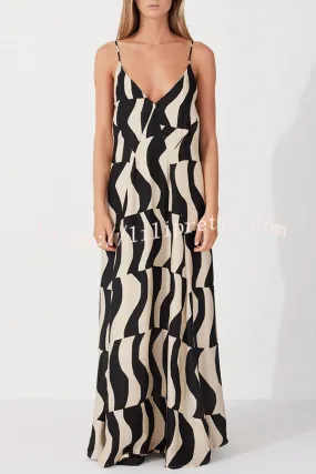 Flowing Elegance Geometric Print A-line Loose Maxi Dress