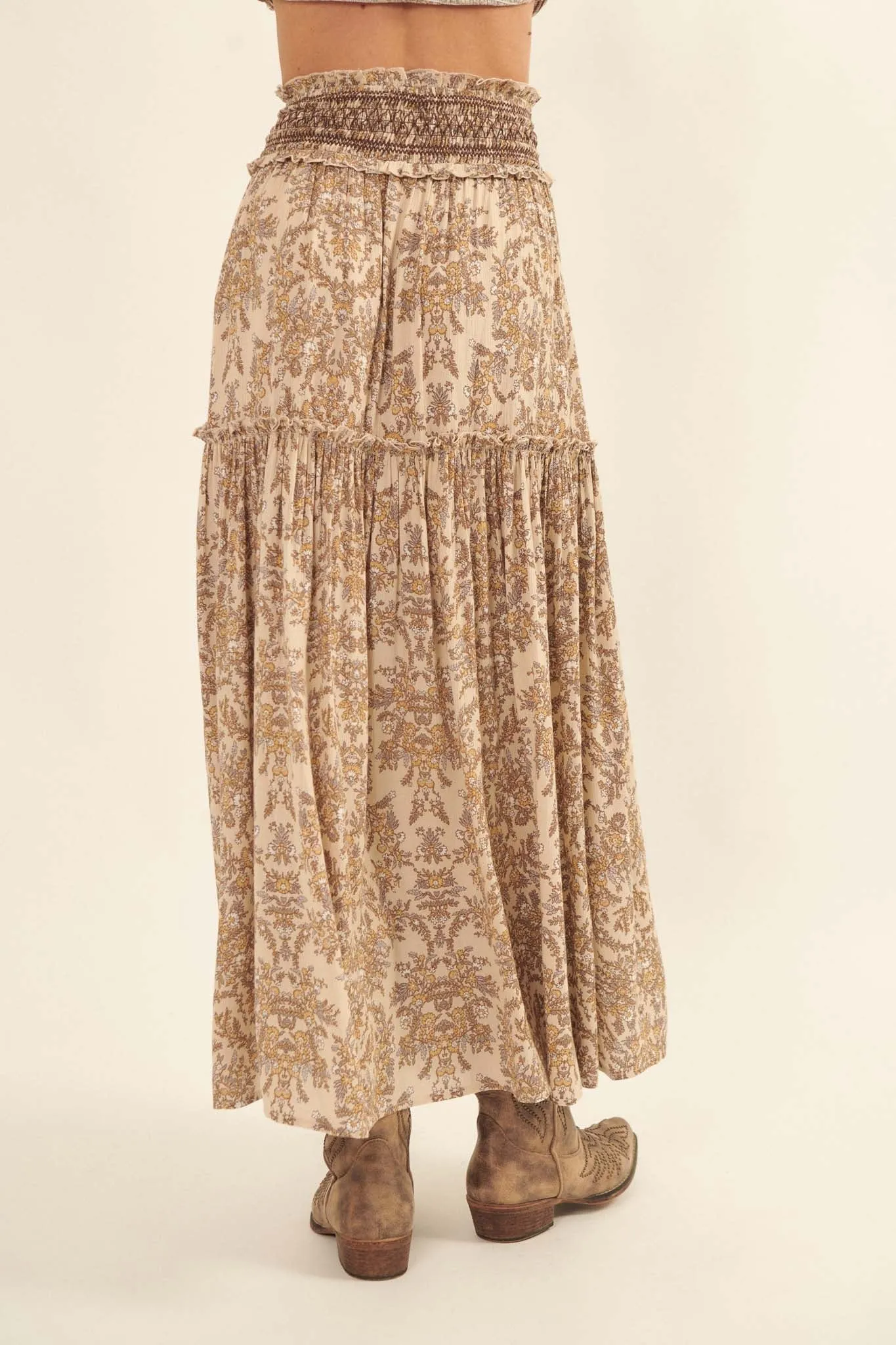 Foreign Fields Smocked Floral Maxi Prairie Skirt