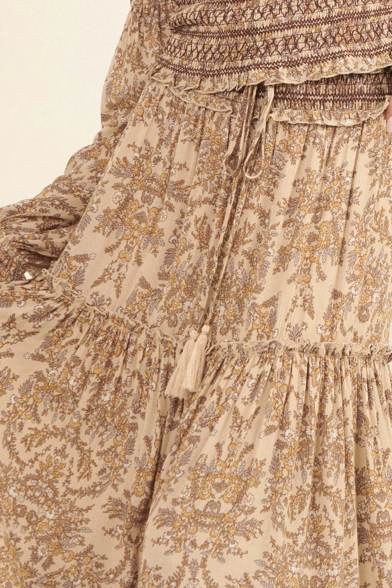 Foreign Fields Smocked Floral Maxi Prairie Skirt
