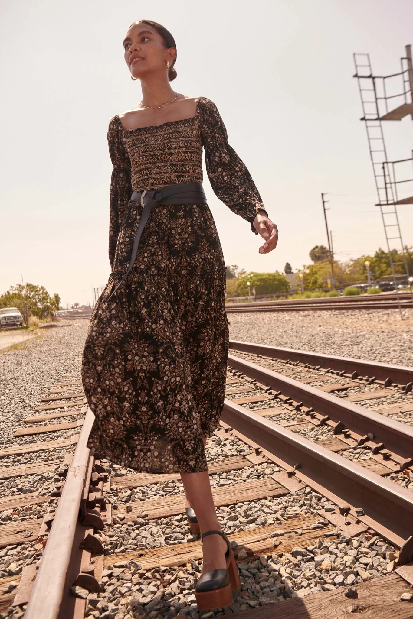 Foreign Fields Smocked Floral Maxi Prairie Skirt