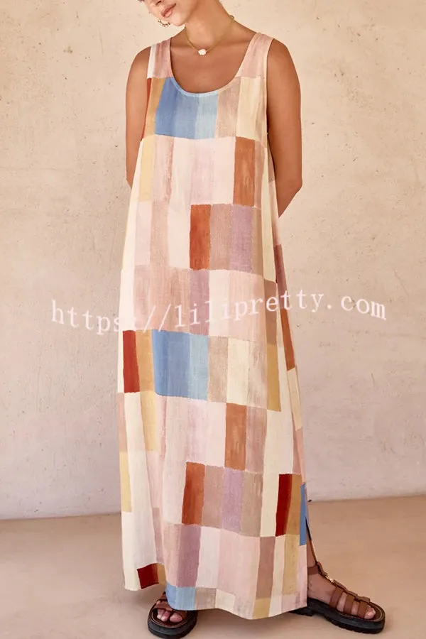 Geometric Print Wide Strap Slit Casual Resort Maxi Dress