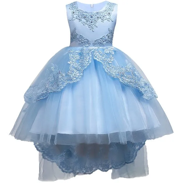 Girls Swallowtail Embroidered Light Blue Dress, Size 3-14yrs