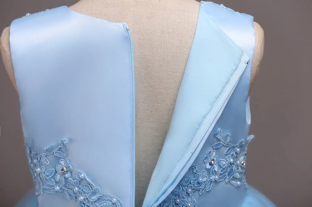 Girls Swallowtail Embroidered Light Blue Dress, Size 3-14yrs