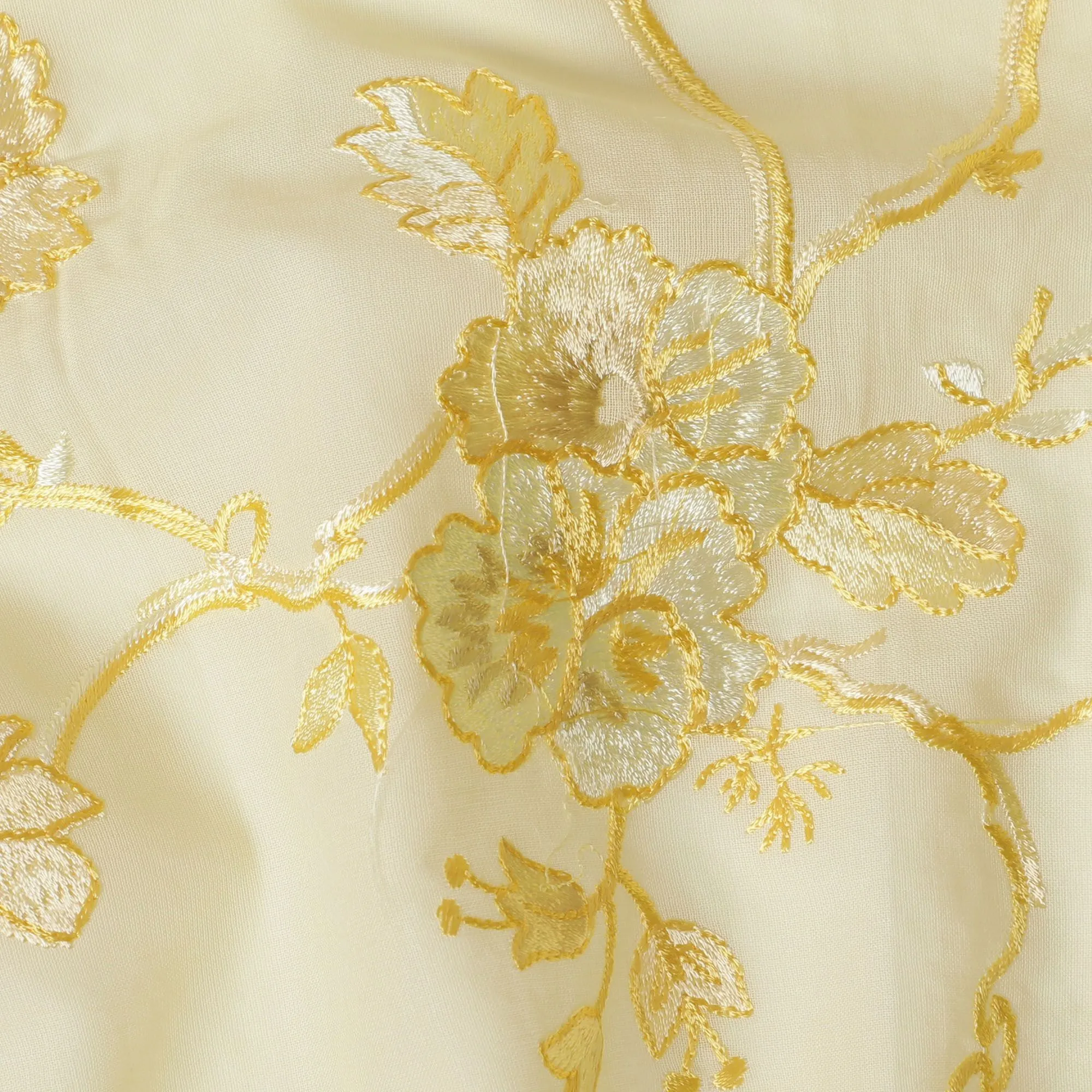 Golden Glamour Embroidered Cotton Voile Fabric - 110cm Width-D17564