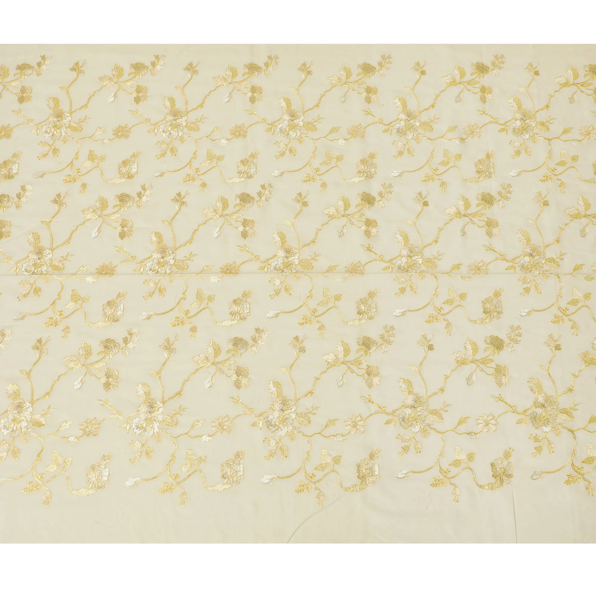 Golden Glamour Embroidered Cotton Voile Fabric - 110cm Width-D17564