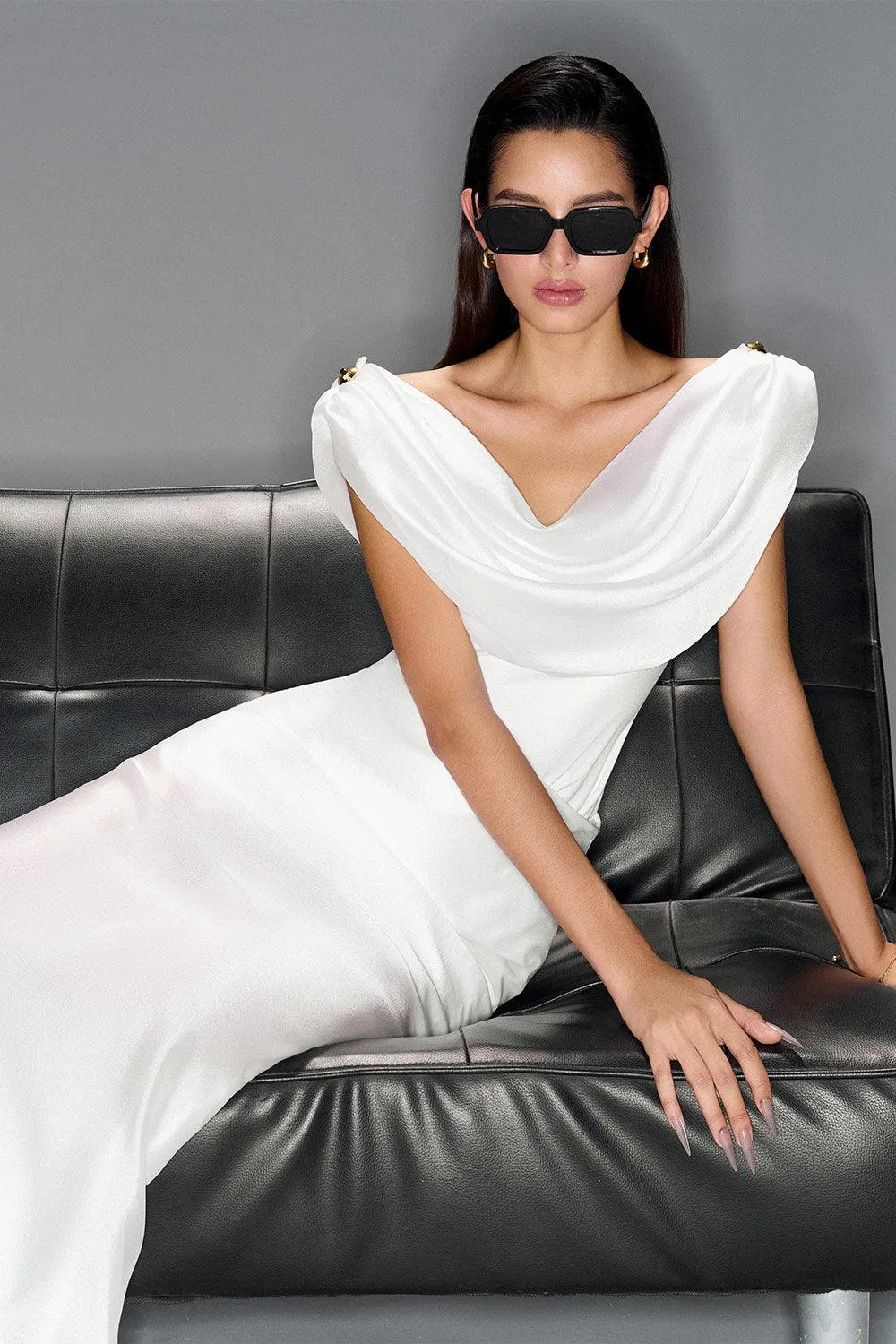Ivory A-line High Waist Organza Maxi Skirt