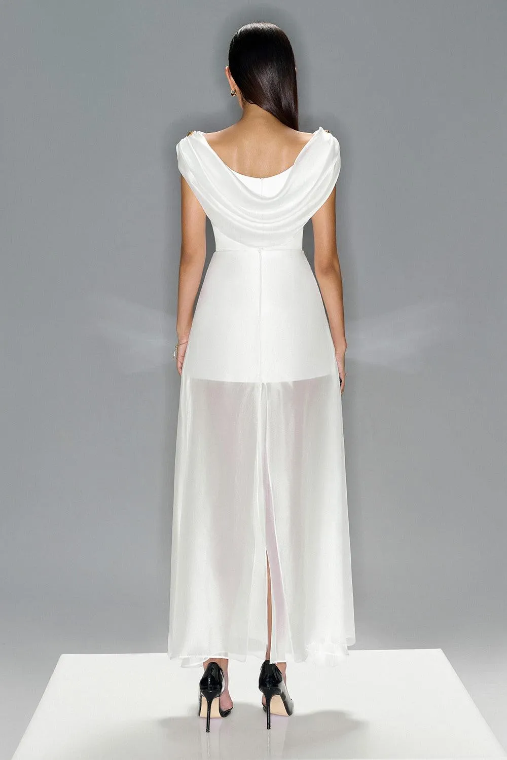 Ivory A-line High Waist Organza Maxi Skirt