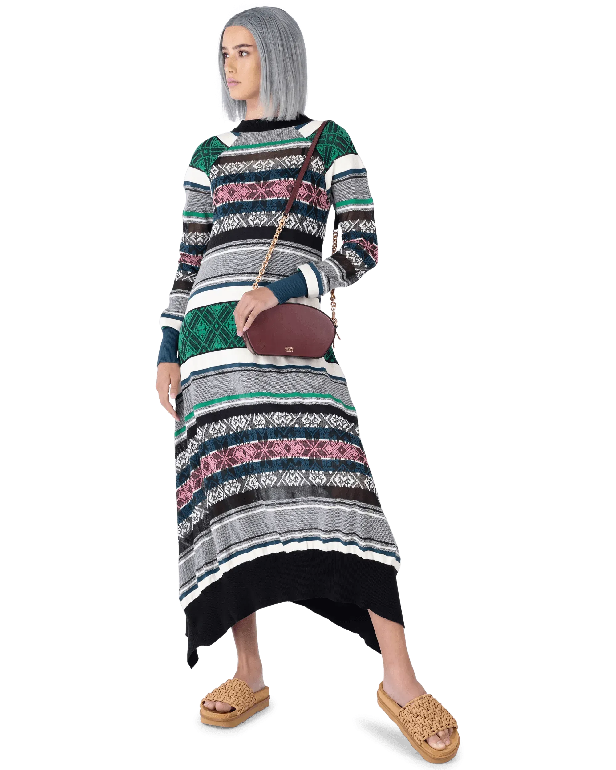 Jacquard Knit Sweater Dress