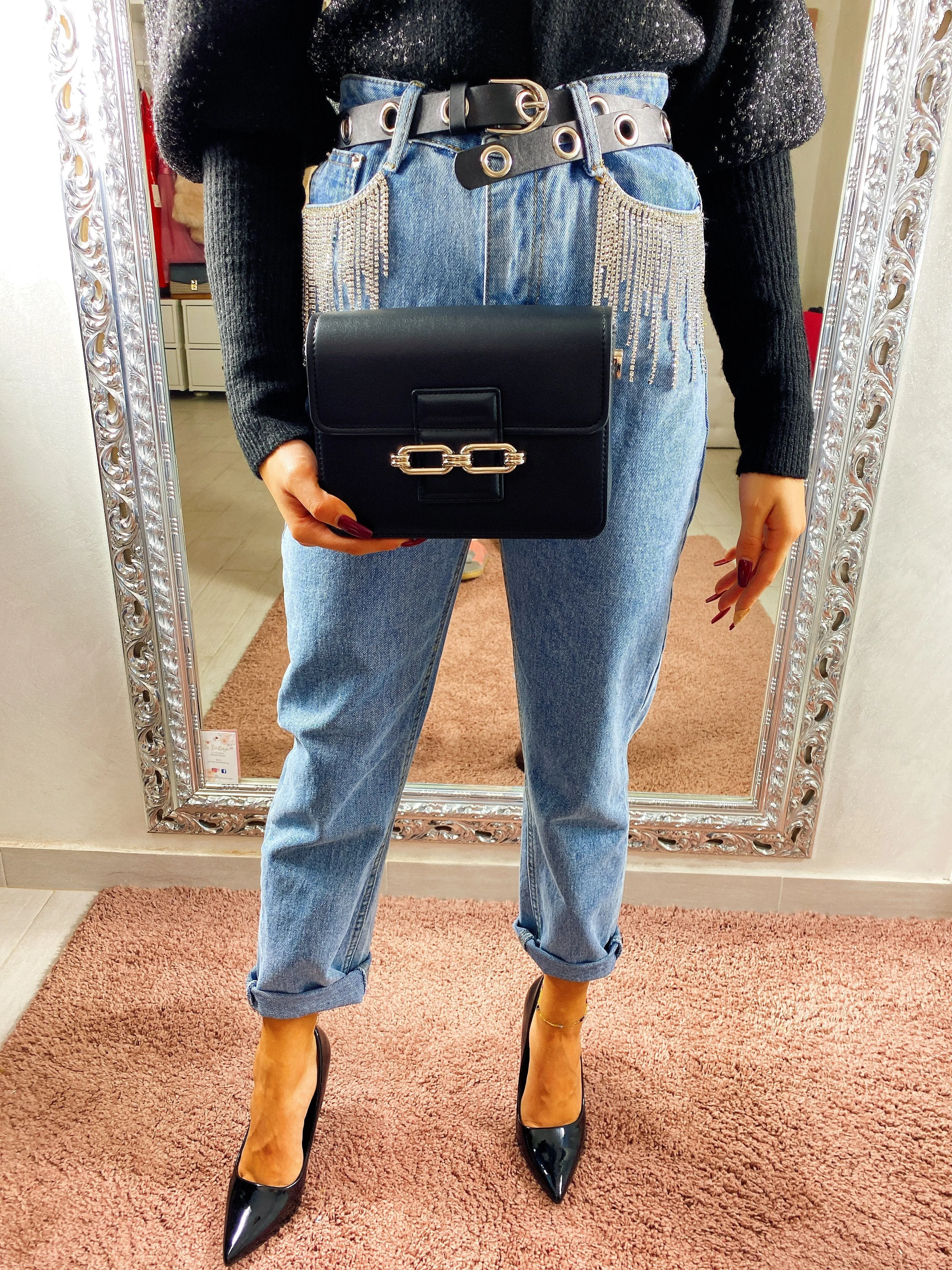 Jeans chiaro con strass