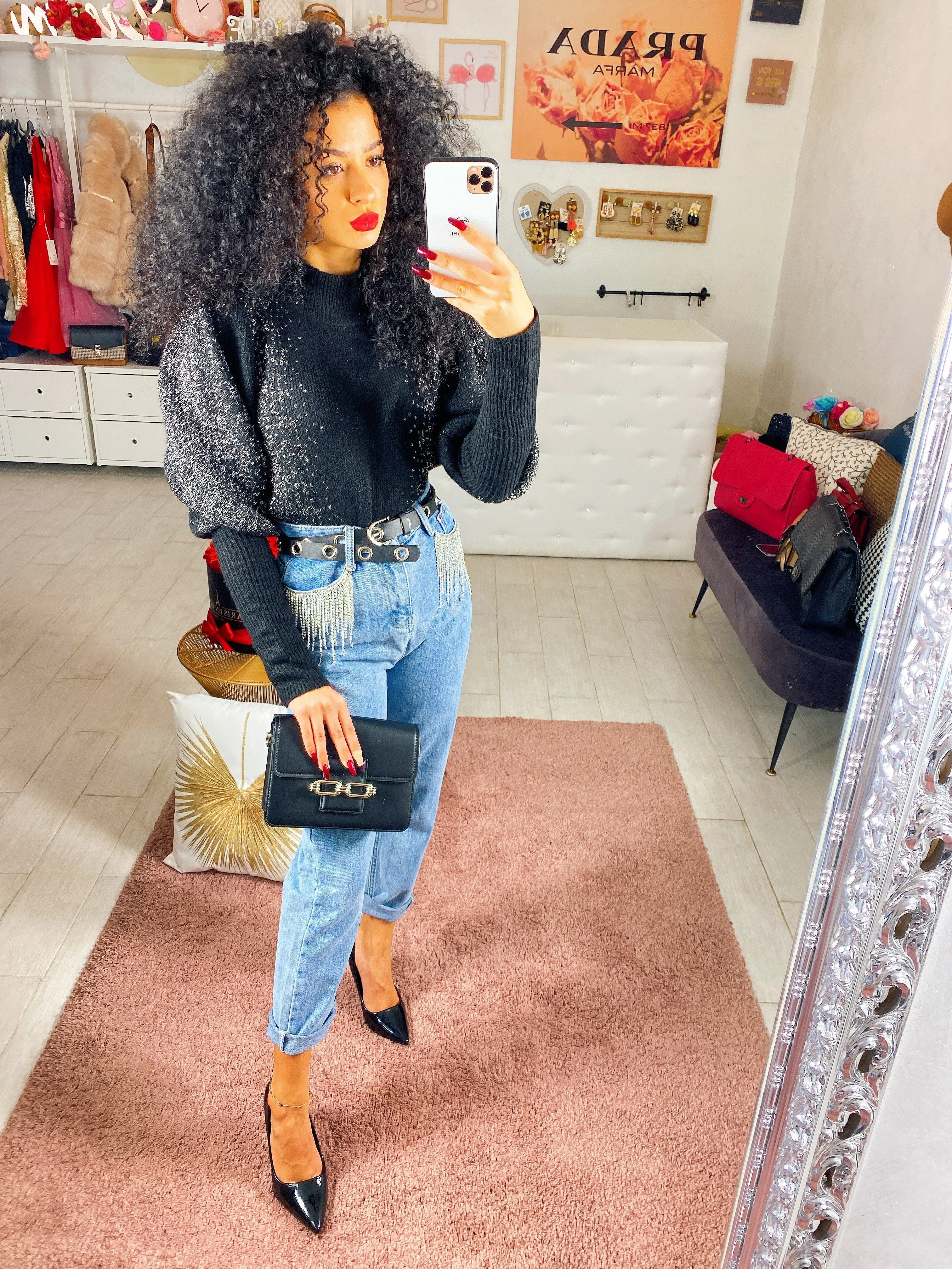 Jeans chiaro con strass