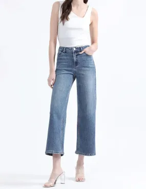 Jeans Mujer Cropped Straight Fit Tiro Medio Azul