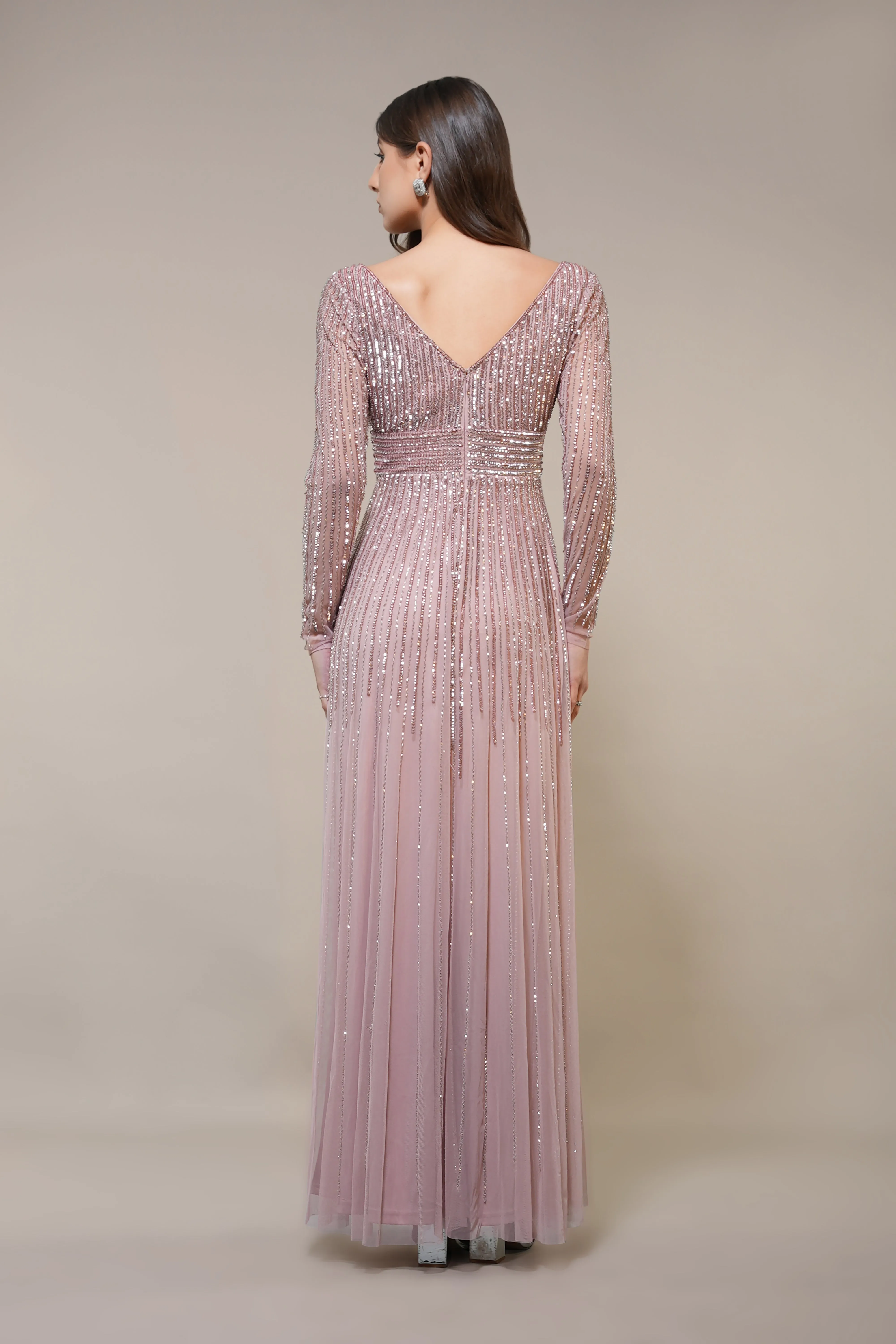 Laura Embellished Maxi Dress in Blush Pink