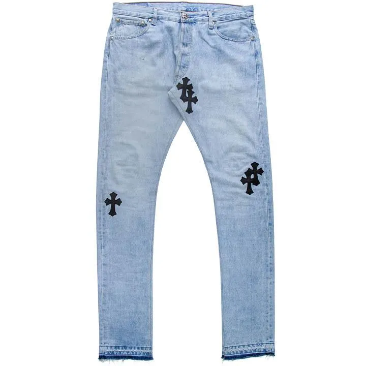 Leather Cross Patch Jeans