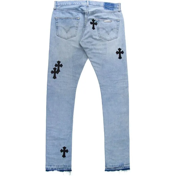Leather Cross Patch Jeans