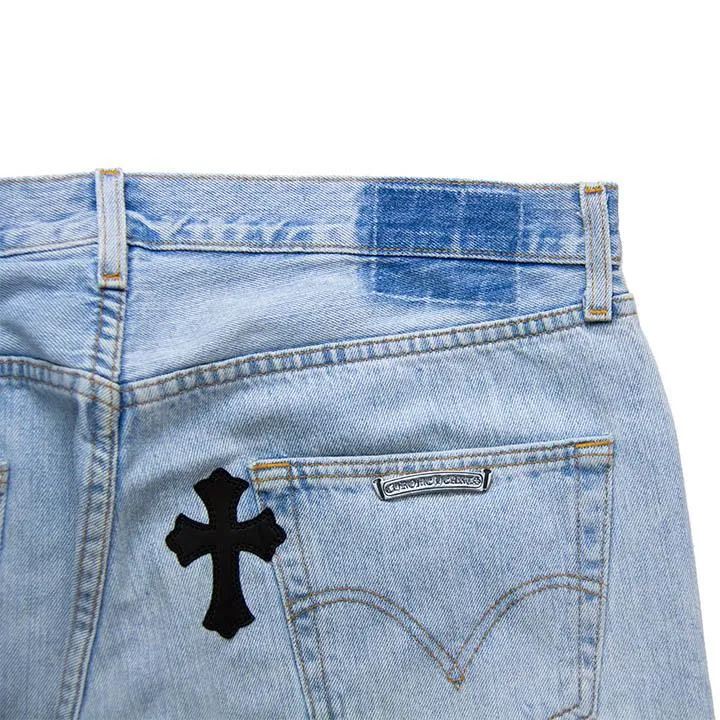 Leather Cross Patch Jeans