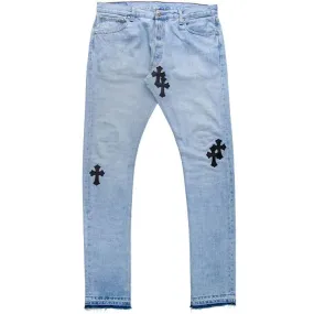 Leather Cross Patch Jeans