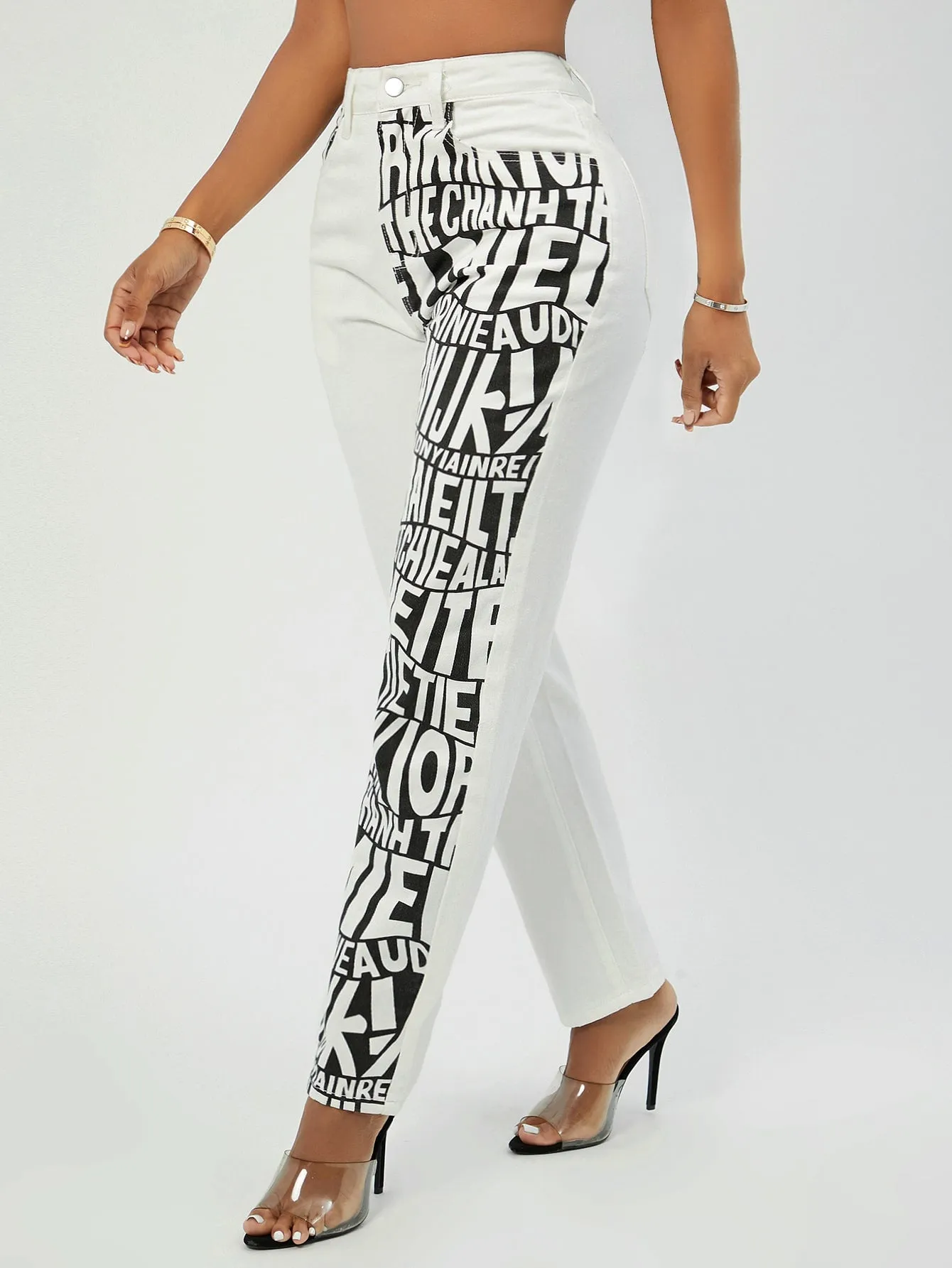 Letter Zipper High Waist Long Women Jeans