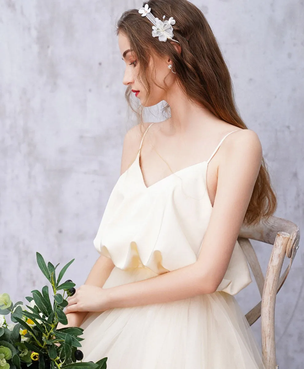 Light Champagne Tulle Long Prom Dress Champagne Tulle Formal Dress