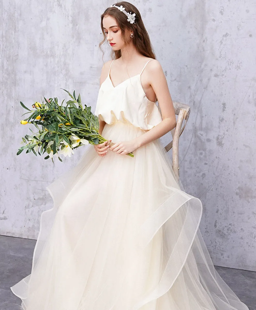 Light Champagne Tulle Long Prom Dress Champagne Tulle Formal Dress