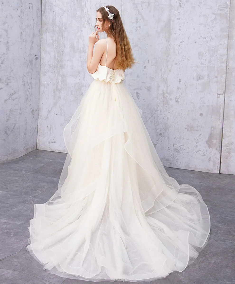 Light Champagne Tulle Long Prom Dress Champagne Tulle Formal Dress