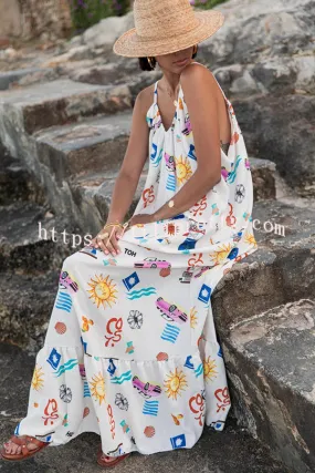 Marisol Linen Blend Unique Print A-line Slip Loose Maxi Dress