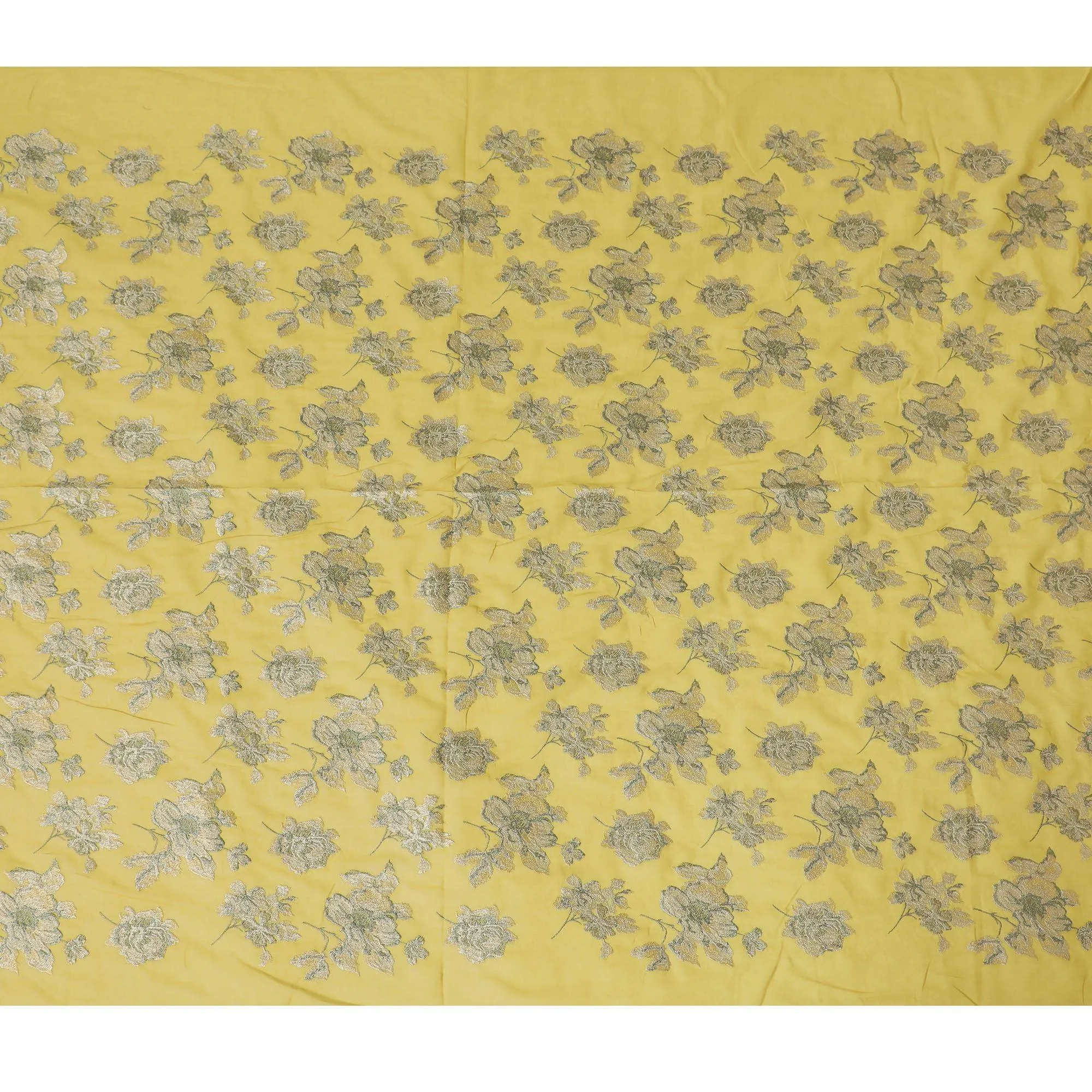 Mehindi green cotton voile fabric with same tone and olive green embroidery in floral design-D14472