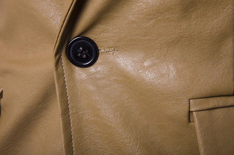 Men's Blazer Jacket Men Soft PU Leather High Quality single button Jackets top Coat men's suit Brand clothes
