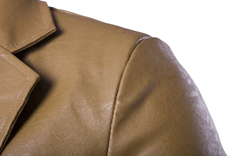 Men's Blazer Jacket Men Soft PU Leather High Quality single button Jackets top Coat men's suit Brand clothes