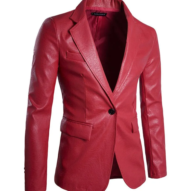 Men's Blazer Jacket Men Soft PU Leather High Quality single button Jackets top Coat men's suit Brand clothes