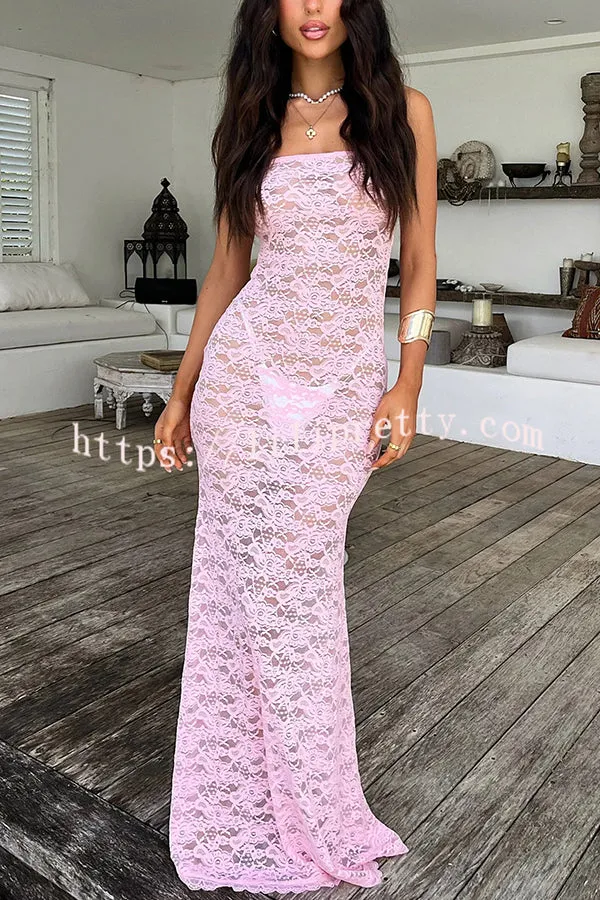 Mermaid Era Sexy Lace Tube Slim Fit See Through Maxi Dress