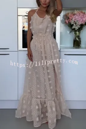 My Summer Beauty Flower Decor Elastic Waist Backless Halter Maxi Dress