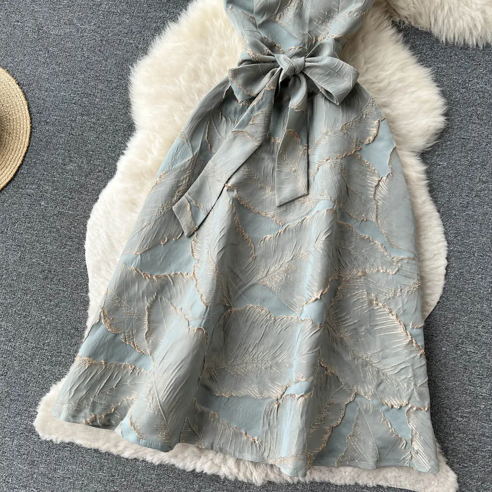 Niche Bow-tie Jacquard Slip Dress