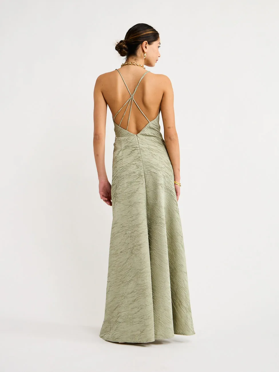 One Fell Swoop Jewel Maxi Dress in Sage Crinkle