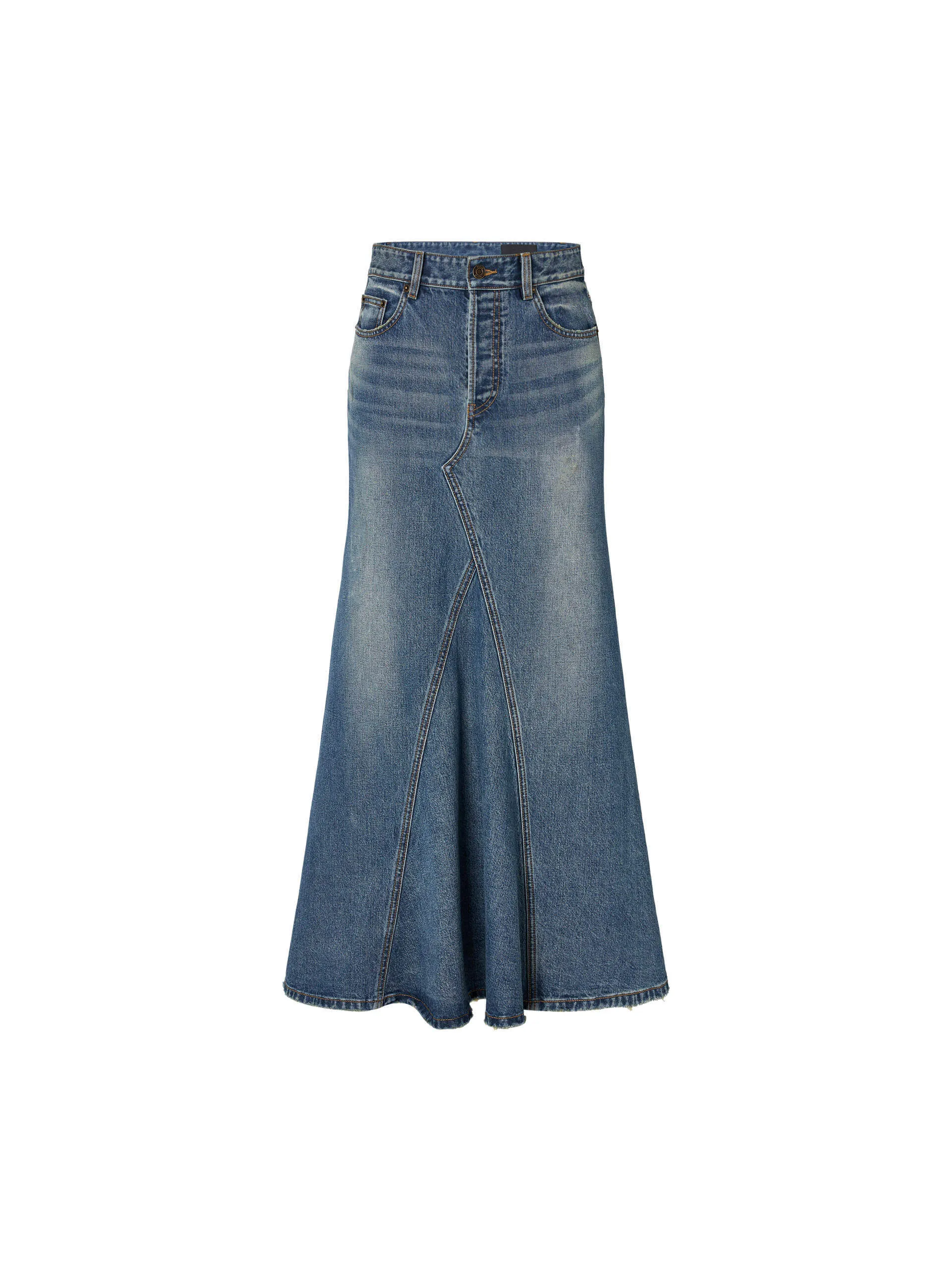 Paneled Denim Maxi Skirt