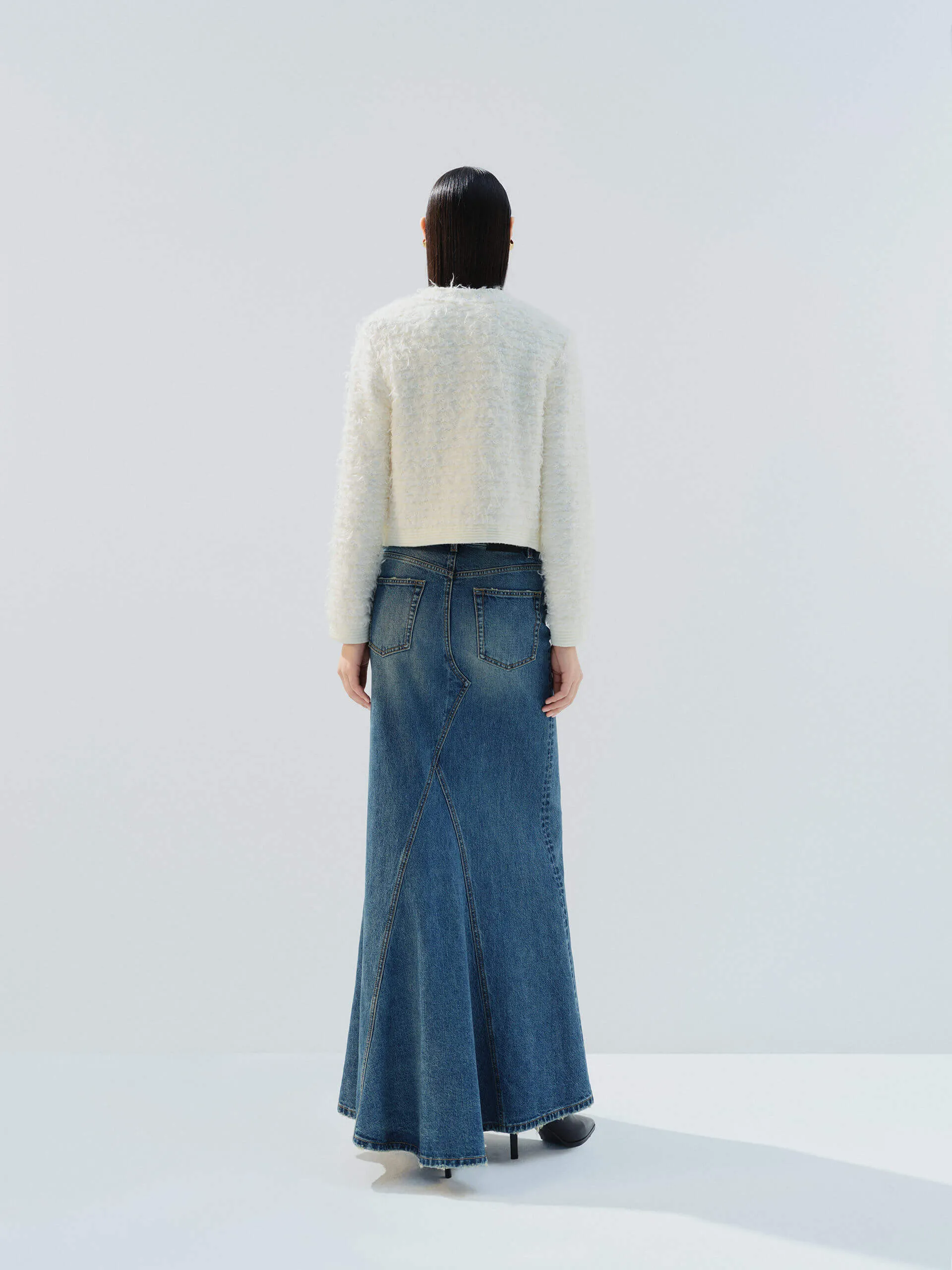Paneled Denim Maxi Skirt