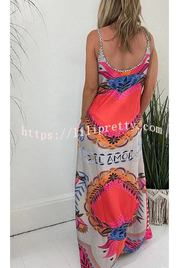 Perfect for Vacation Unique Print Pocketed Slip Loose Maxi Dress